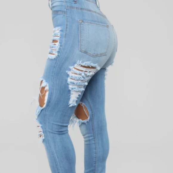 Super Distressed Light Wash Jeans - Picture 2 of 5